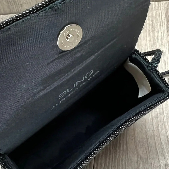 Alfred Sung Handmade Embellished Beaded Basketweave Crossbody Purse Bag Black - Picture 6 of 8